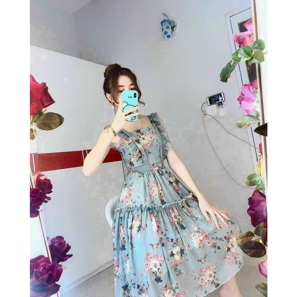 Đầm voan hoa hai dây