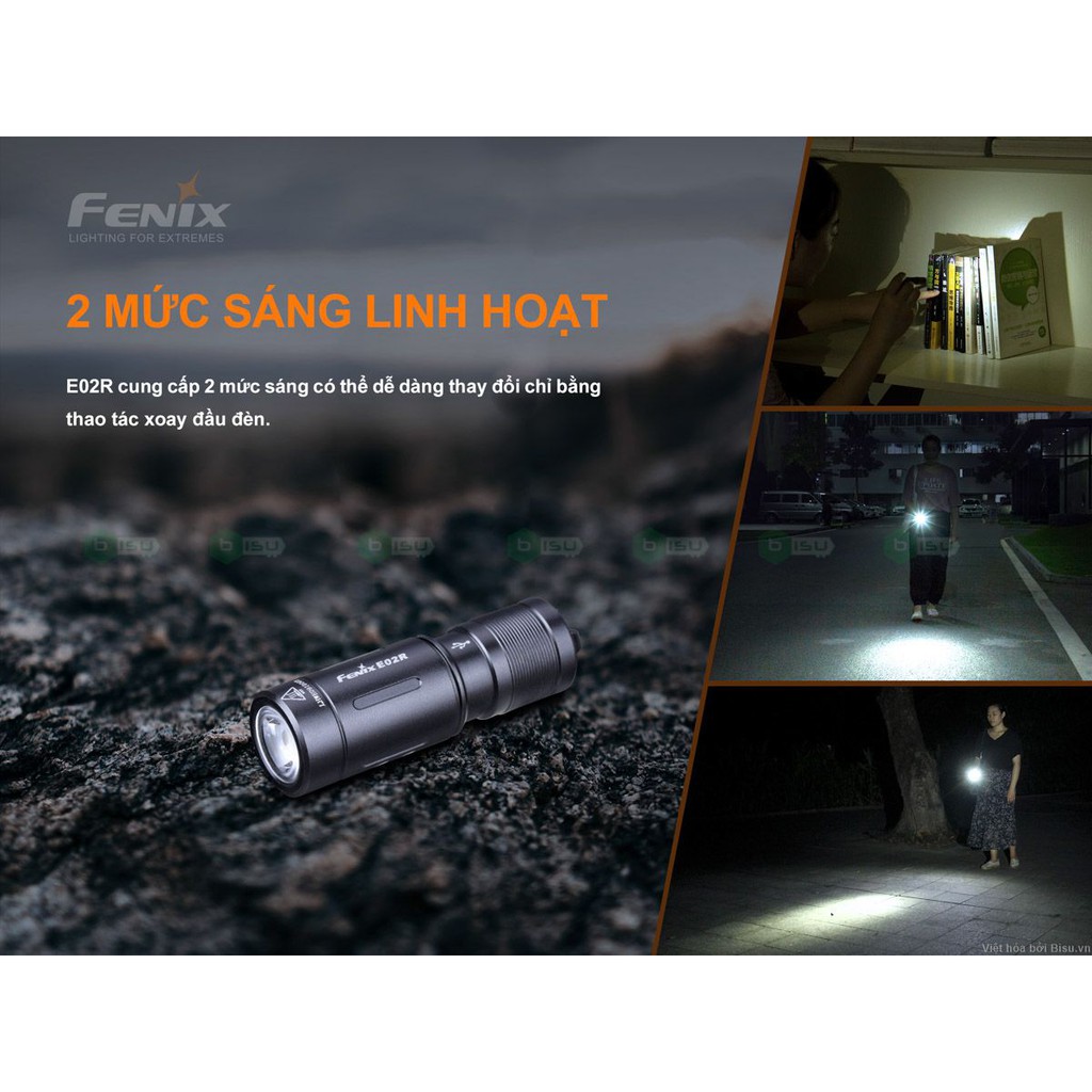 CHÍNH HÃNG FENIX - Đèn pin E02R (nâu) - 200 Lumens