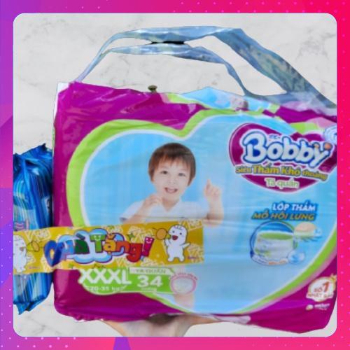Tã quần bobby size XXXL 32 miếng tặng khăn ướt fressi 100t,bĩm quần bobby siêu thấm xxxl24 miếng cho bé 20-35kg