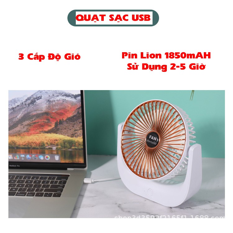 Quạt Tích Điện mini FANPORTABLE Sạc Tích điện - 3 Chế Độ Gió Mạnh Mẽ, Nhỏ gọn Tiện Lợi - Pin chạy 3-5h HUSO | BigBuy360 - bigbuy360.vn
