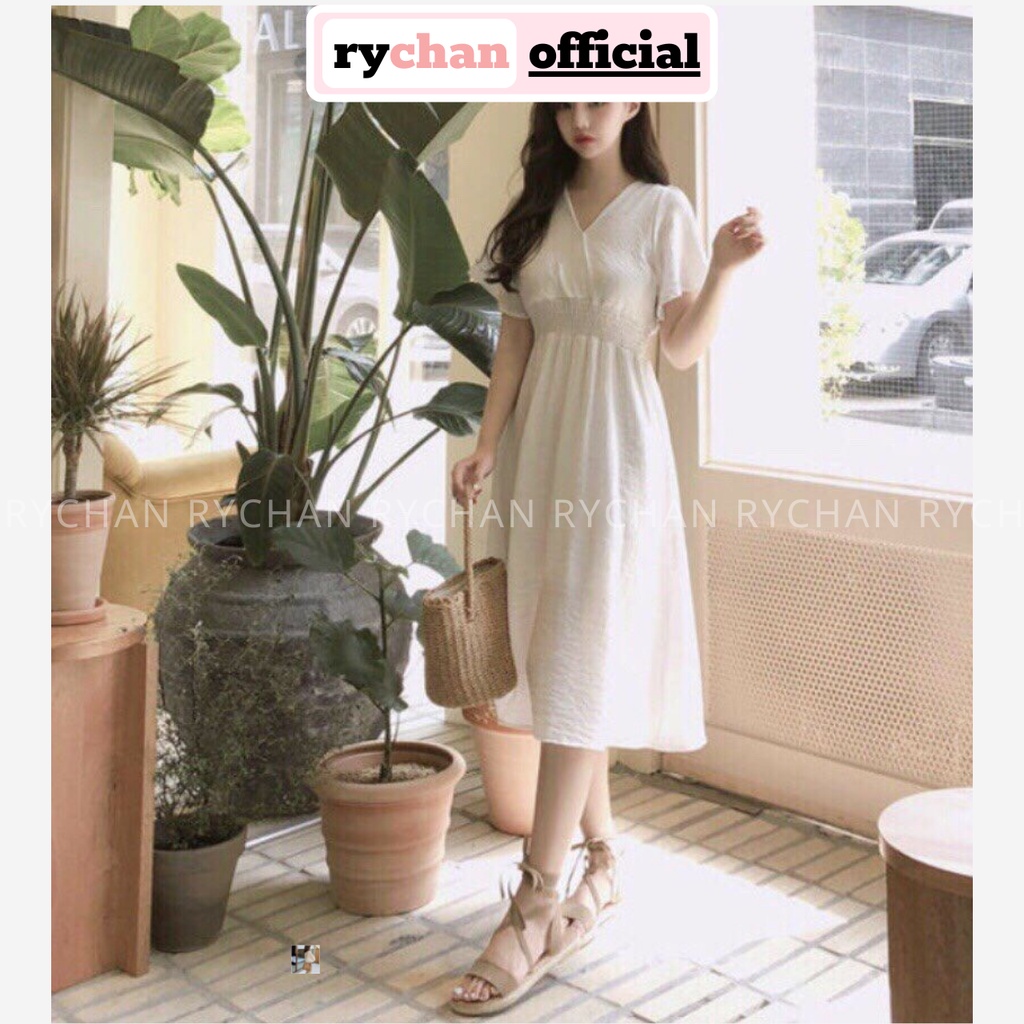 DX805 - Đầm Xòe Trắng Hở Lưng Nhún Eo