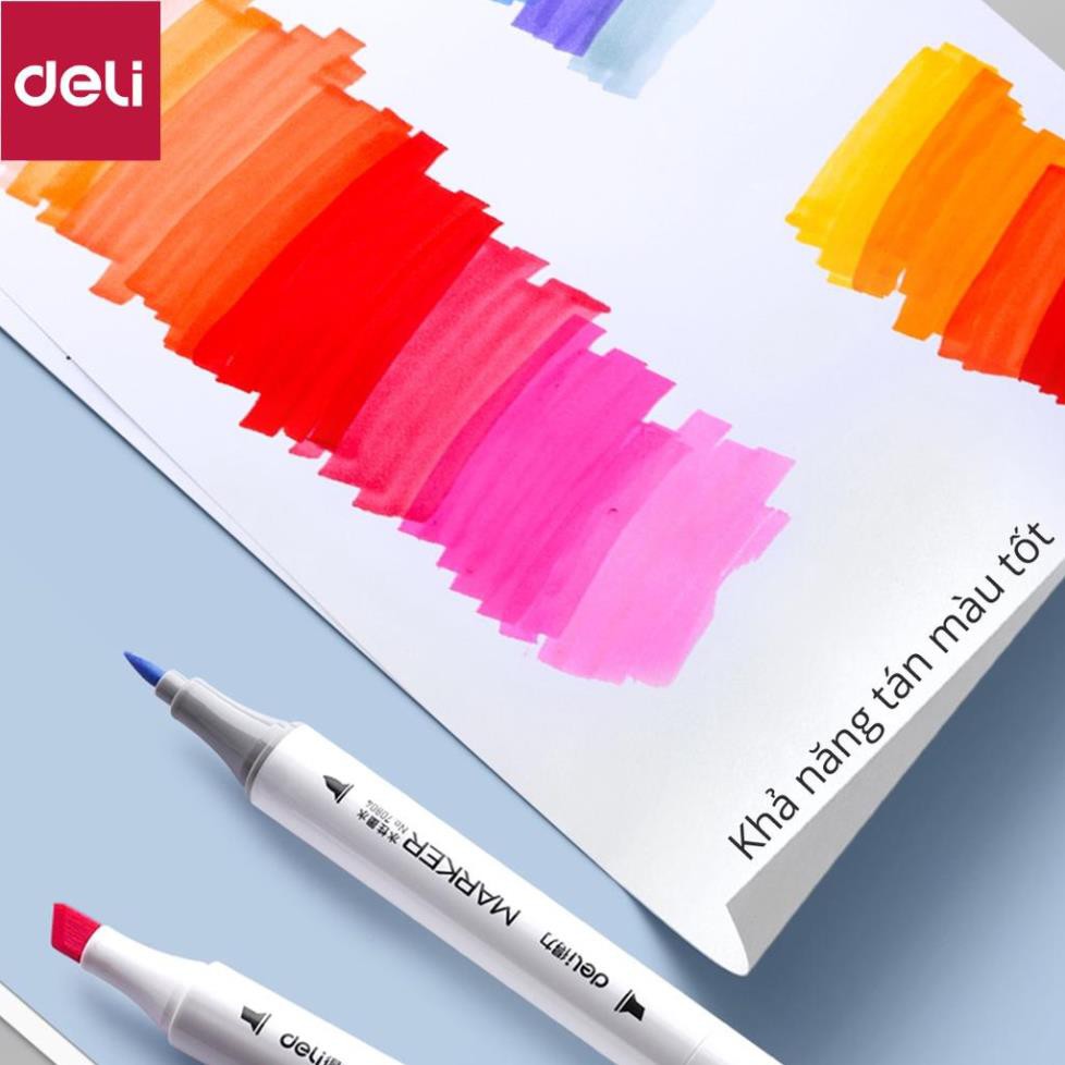 Bút màu marker thân tròn hai đầu Deli - marker hộp nhựa - 70804 [Deli]