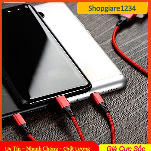 🔻CÁP XỊN🔻 Cáp sạc 3 trong 1 Lightning, Type-C, Micro-USB. Hỗ trợ sạc nhanh, Sạc cùng lúc 3 thiết bị