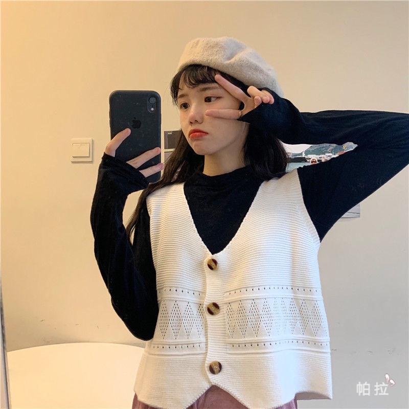 Pala Áo Khoác Len Không Tay Cổ Chữ V Màu Trắng Đen Thời Trang Mùa Thu Cho Học Sinh | BigBuy360 - bigbuy360.vn