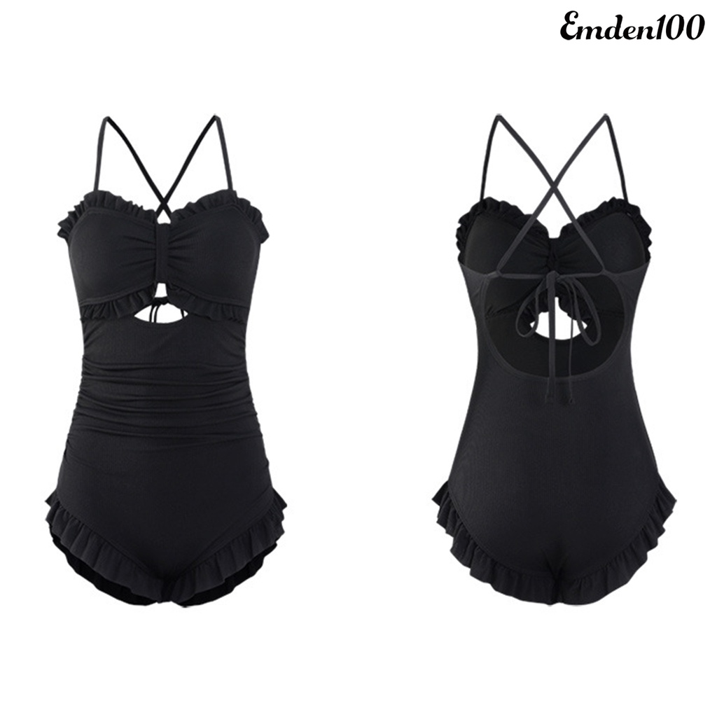 Bộ Đồ Bơi Một Mảnh Hai Dây Phối Bèo Hở Lưng Thời Trang Đi Biển Cho Nữ
