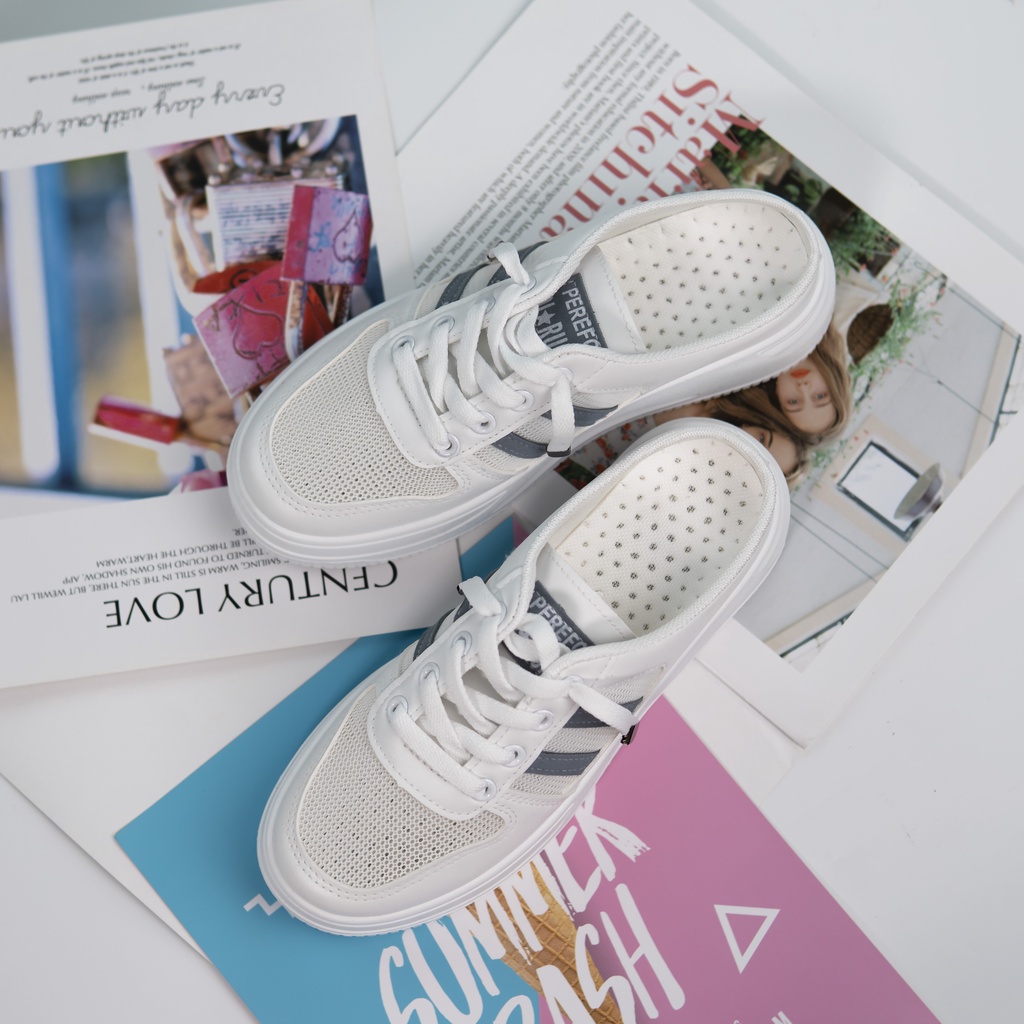 Giày Sục Nữ Đạp Gót Mules Hở Gót Sneaker Đế Cao Thể Thao - FOX010