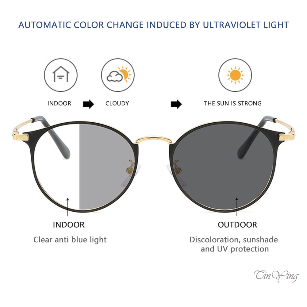 GETNOIVAS Mắt Kính Chống Tia Sáng Xanh Gọng Kim Loại Thay Đổi Màu Sắc Cổ Điển Dành Cho Nam Nữ