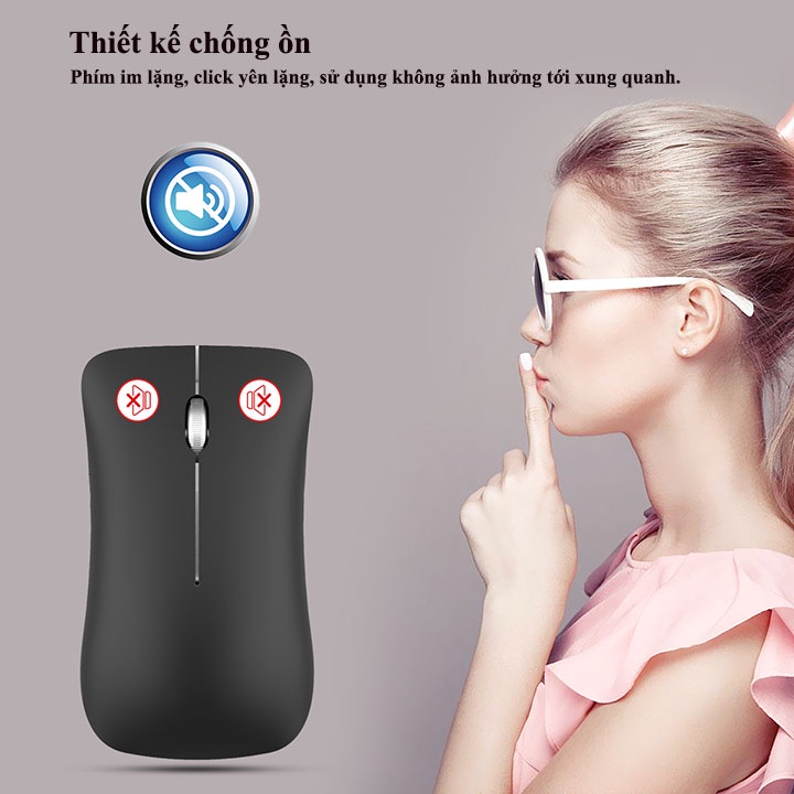 Chuột không dây bluetooth HXSJ T23 5.1 2.4GHz siêu mỏng tự sạc,ko tiếng ồn cho pc laptop, máy tính Bluetooth, tivi
