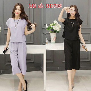 Set nguyên bộ quần lửng ống rộng áo tay con