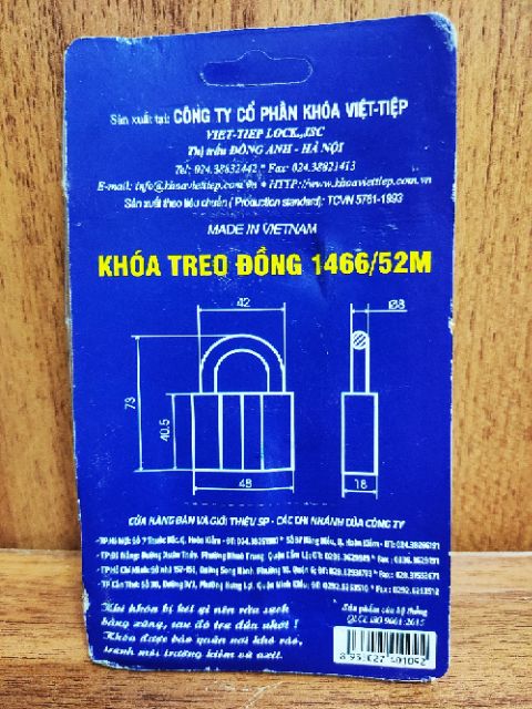 Ổ khoá VIỆT TIỆP 5F (52mm) - Hàng Việt Nam chất lượng cao