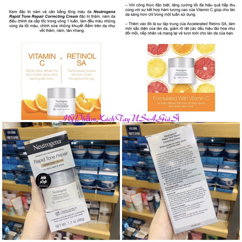 [HàngMỹ]Kem dưỡng sáng da làm mờ thâm nám Neutrogena Rapid Tone Repair Correcting Cream 48g