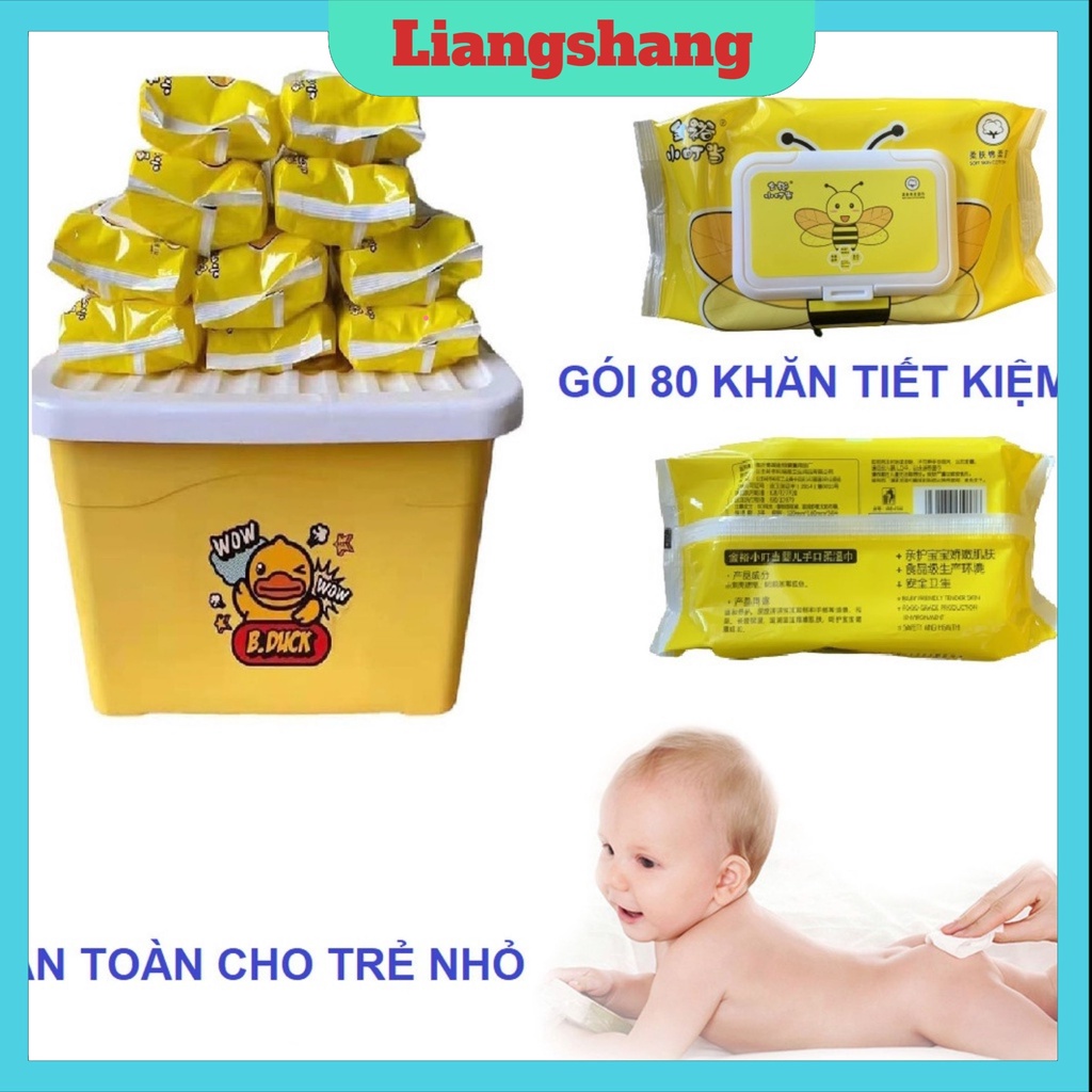 Thùng 10 gói khăn ướt vịt vàng/ khăn vịt Duck/ khăn giấy ướt vịt vàng kháng khuẩn (80 khăn/ gói)