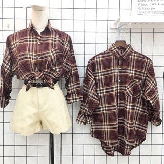 Áo sơ mi oversize caro một túi