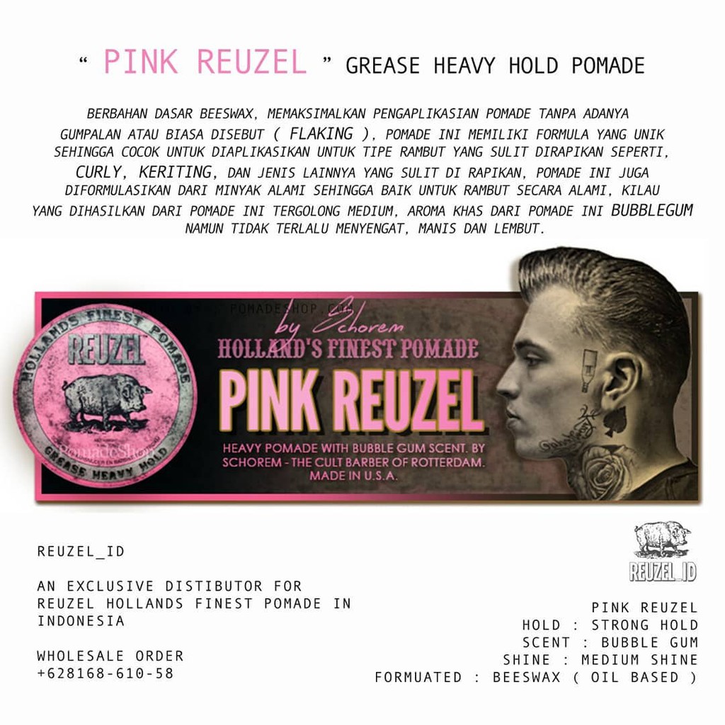 Pomade vuốt tóc_ Reuzel Heo Hồng Poamde | Reuzel Pink (Full Size 113g)