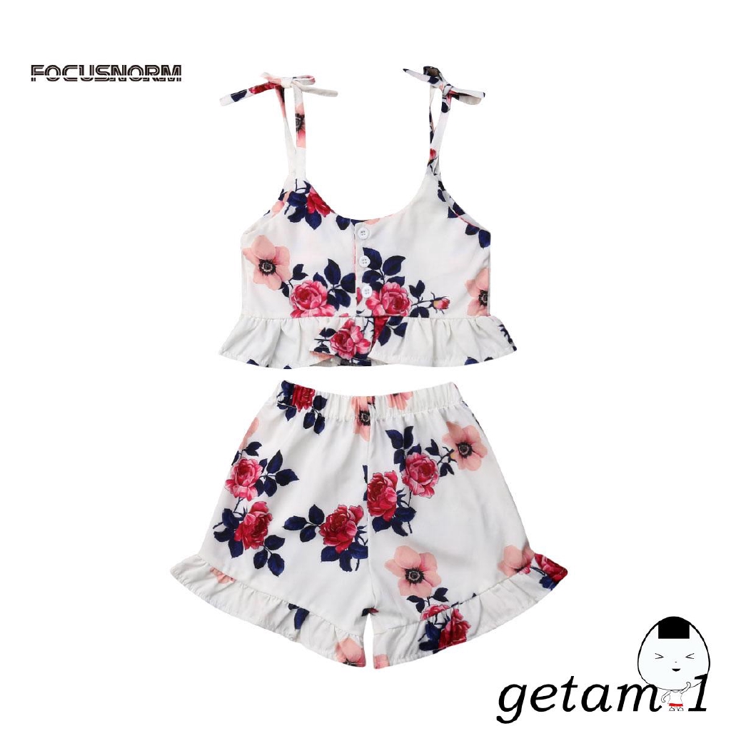 Set áo thun ngắn tay + Quần short phong cách Bohemian cho bé gái