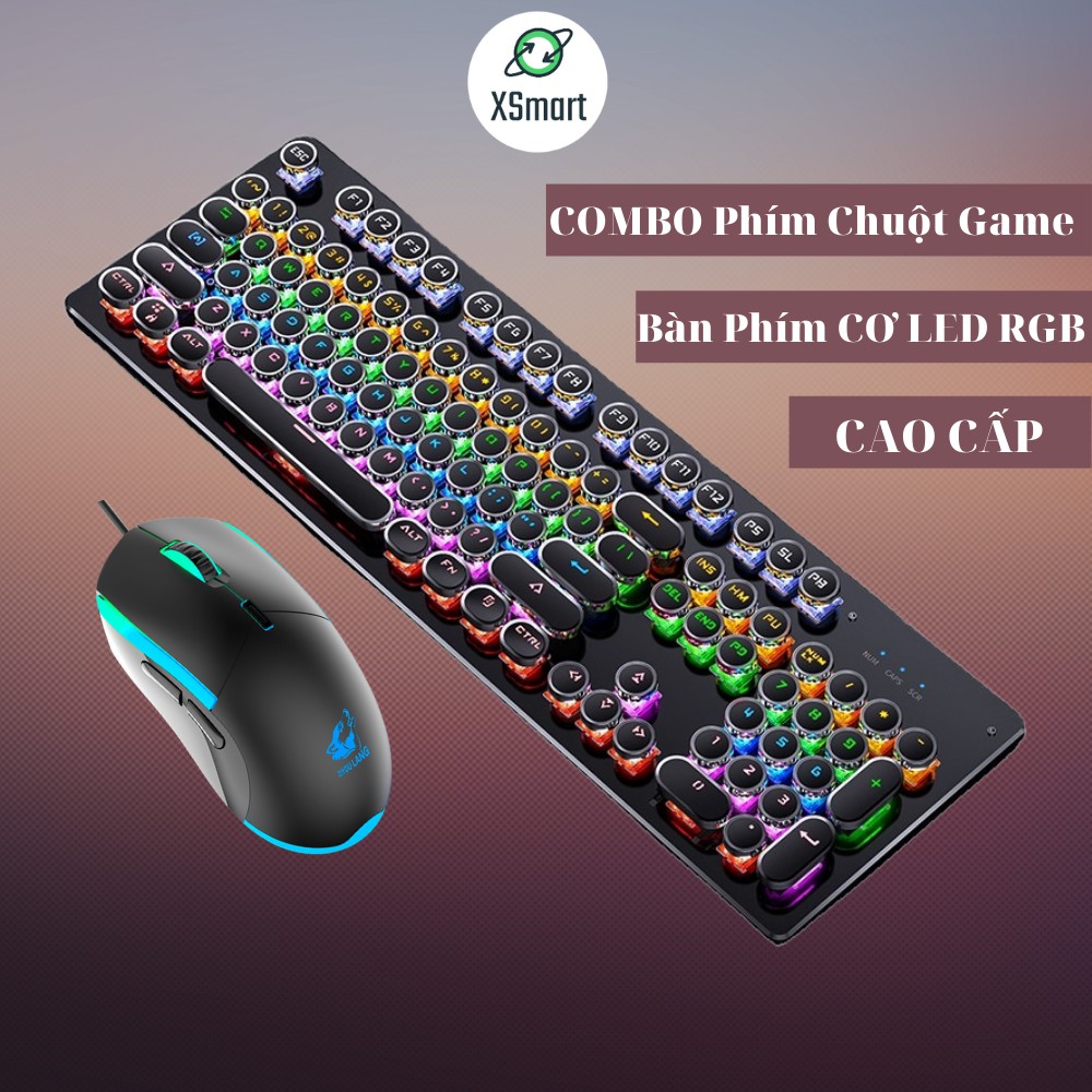 Combo bàn phím cơ gaming và chuột máy tính chơi game T907+V7 LED đổi màu RGB