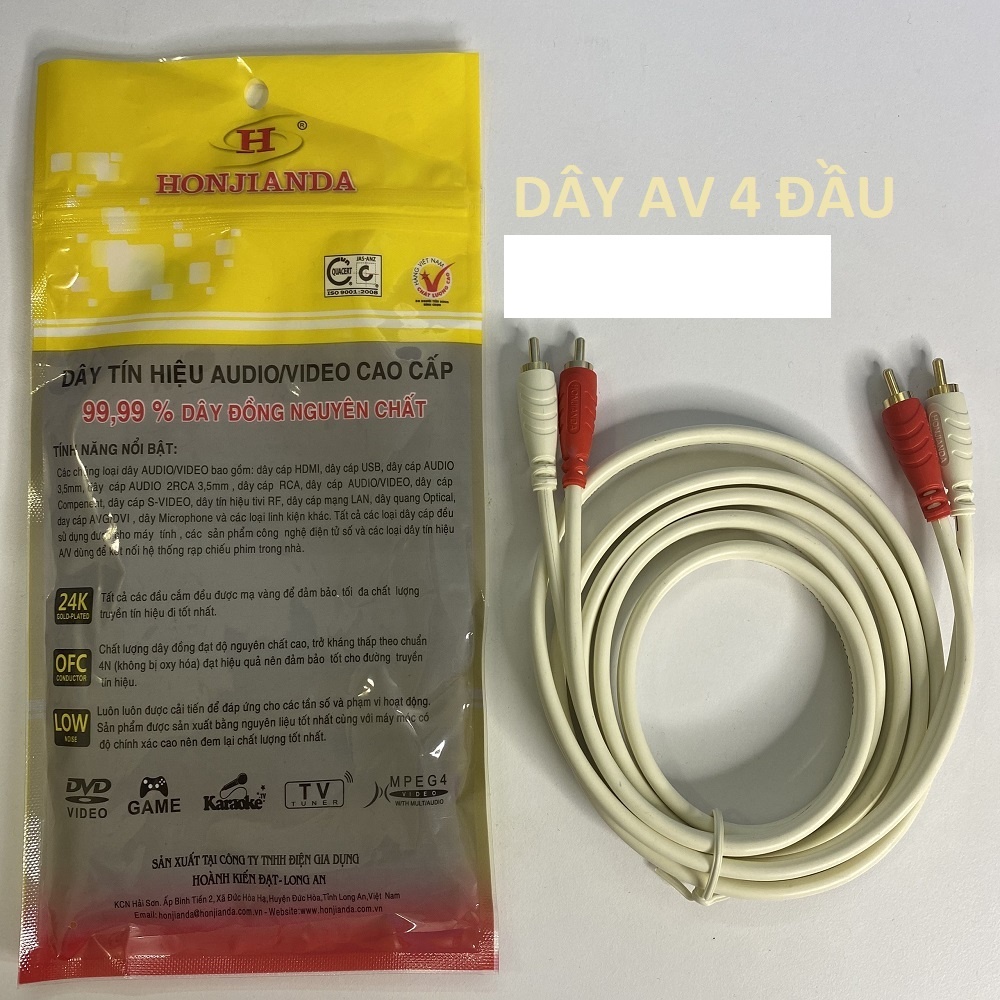 Dây loa 4 đầu AV 2 ra 2 dài 1m8 - Dây AV HJD 4 Đầu 1.8 Mét