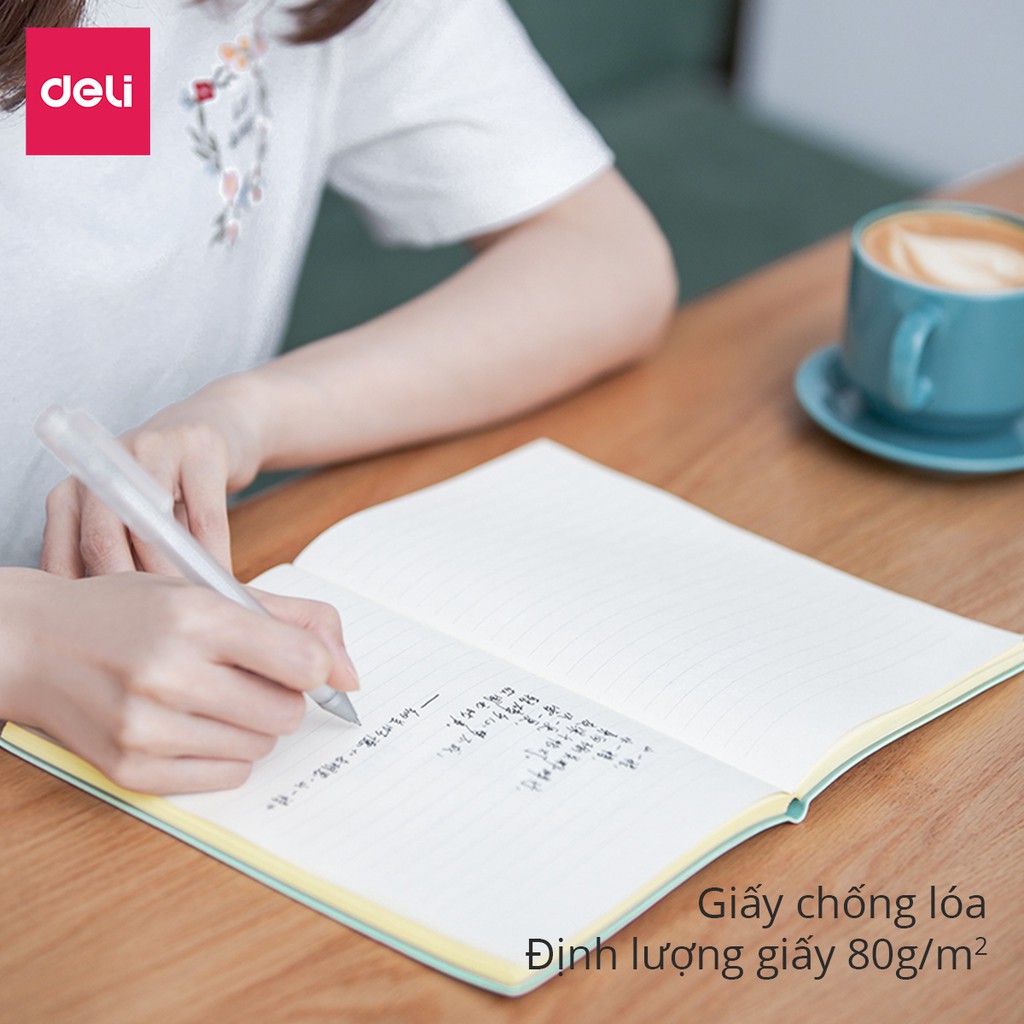 Sổ bìa da khổ A5 Deli - 96 trang màu pastel thanh lịch bìa chống nước bảo vệ chất lượng cao chống nhòe khi viết kèm ngăn