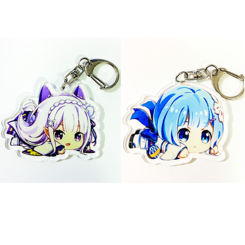 ( Mica trong acrylic ) Móc khóa RE:ZERO Bắt Đầu Lại Ở Thế Giới Khác REM EMILIA ver NẰM anime chibi xinh xắn đáng yêu