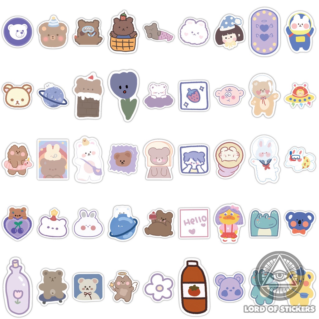 Set 90 Miếng Dán Họa Tiết Gấu Hoạt Hình Cute Dễ Thương Sticker Chống Thấm Nước Trang Trí Mũ Bảo Hiểm, Laptop, Sổ, Guitar