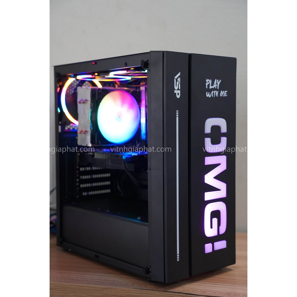 Vỏ Case Gaming VSP OMG-II ATX - Đen - Hồng - Xanh ngọc Bích (Sẵn LED mặt trước)