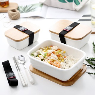 Hộp đựng cơm bằng gốm có nắp đậy bằng gỗ thân thiện với môi trường