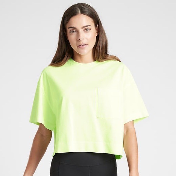 Áo thun dáng rộng oversize Athleta thun siêu dày Heavyweight Cotton Crop Tee 530149