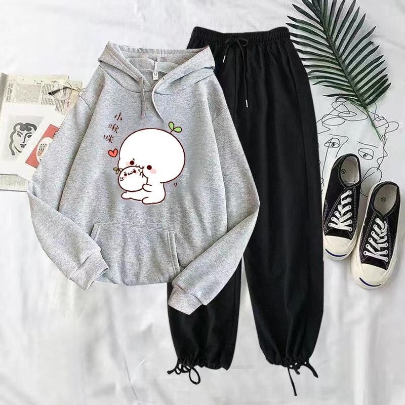 Sét Áo hoodie Bé mầm + quần Bom, , Sét bộ Unisex from to, rộng rãi, thoải mái, Áo thun nam nữ, Sét bộ mặc ở nhà - LEEDA