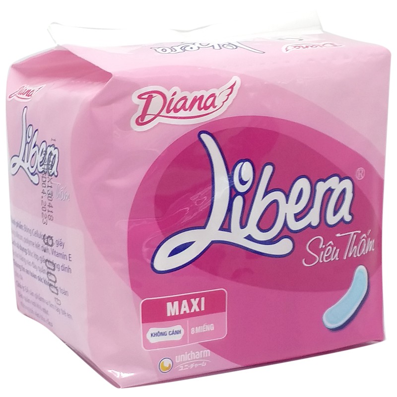Com bo 6 gói Băng Vệ Sinh Diana Libera Siêu Thấm Không Cánh (Gói 8 Miếng)