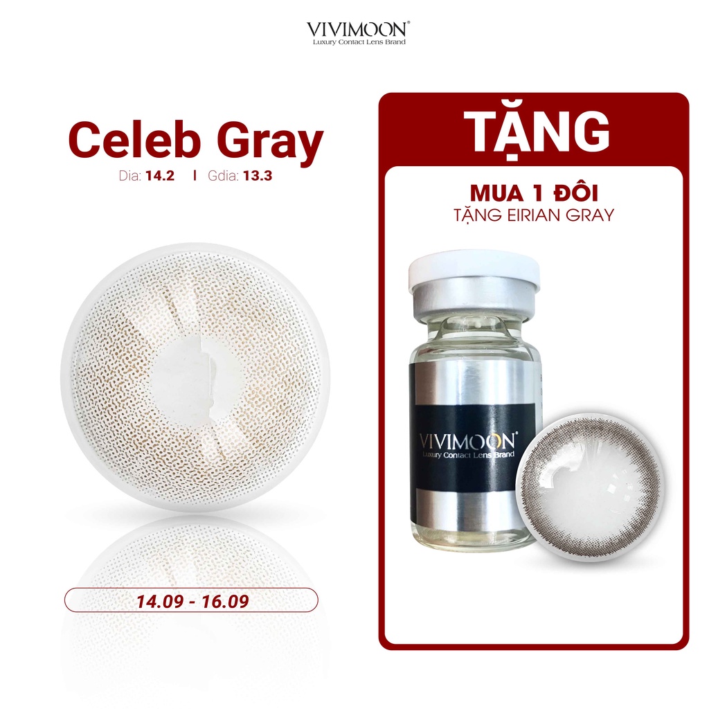 Kính Áp Tròng Màu Xám Sáng Nổi Bật Siêu Êm Siêu Mềm Cho Mắt Thở CELEB Gray VIVIMOON, Lens Đẹp Đi Tiệc, YearEnd Party