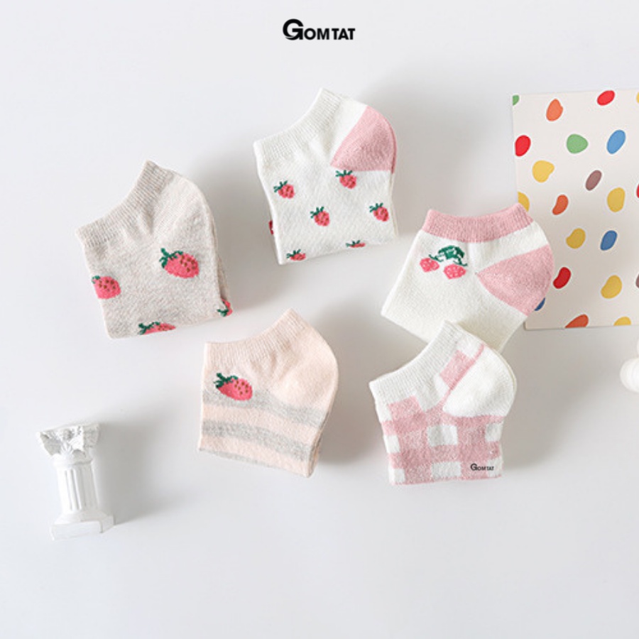 Set 5 đôi tất nữ cổ thấp GOMTAT phong cách hàn quốc, chất liệu cotton mềm mịn hút ẩm thoáng khí khử mùi  -CB077