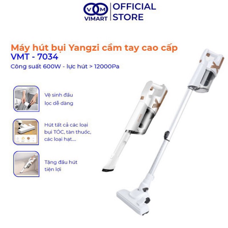 Máy hút bụi cầm tay Yangzi, lực hút mạnh 14kPa, công suất 600W, máy hút êm độ ồn chỉ 72db_Vimart