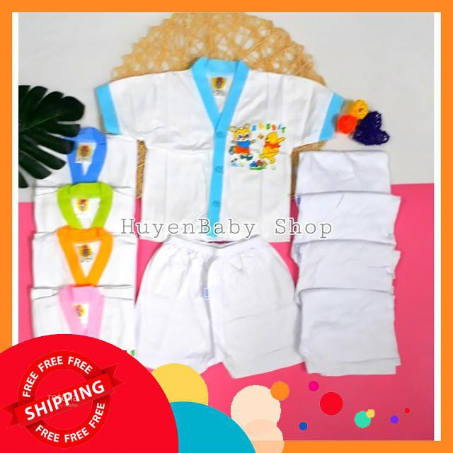 (Free ship) Bộ quần áo sơ sinh tay ngắn màu trắng Hello Baby cho bé từ 3-11,3kg loại đẹp