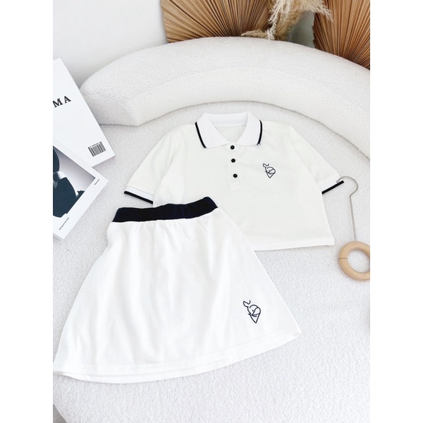 SET ÁO CỔ Chân Váy TRẮNG THÊU PHỐI CỔ VIỀN