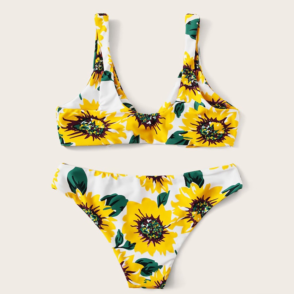 Bộ bikini 2 mảnh in hoa hướng dương thời trang cho nữ | BigBuy360 - bigbuy360.vn