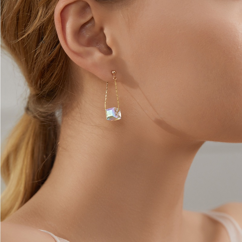 Bông Tai Hình Khối Lập Phương Bằng Kim Loại Trước Và Sau Phong Cách Hàn Quốc Thời Trang 2022