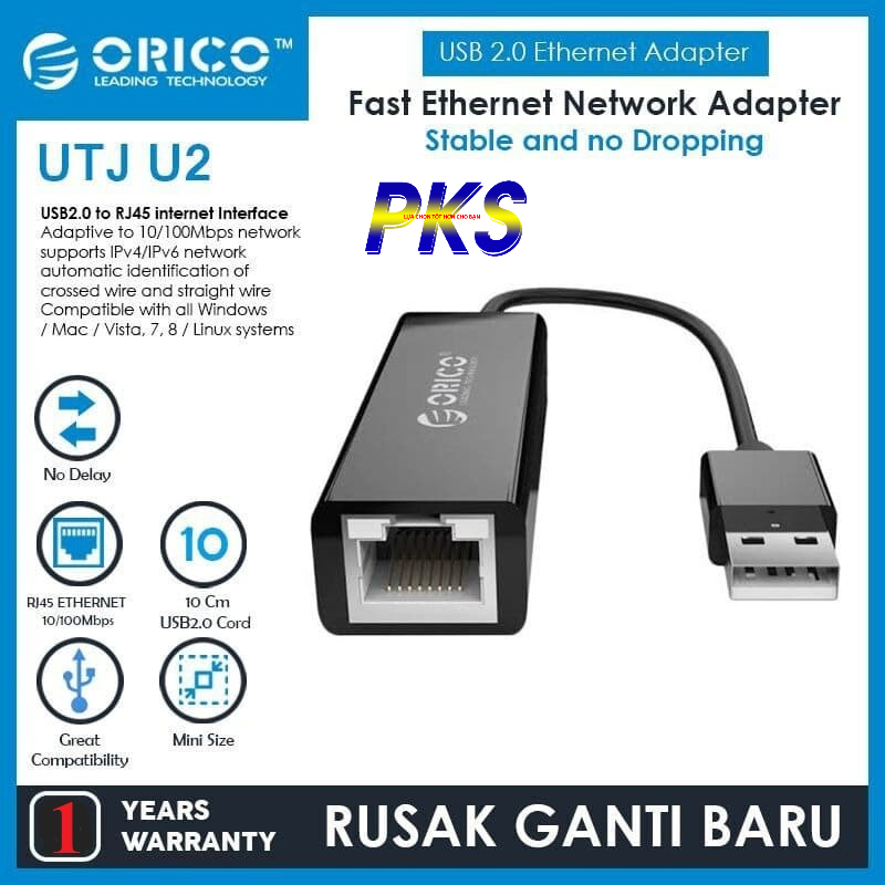 Bộ chuyển đổi Orico USB 2.0 sang RJ45 Ethernet UTJ-U2