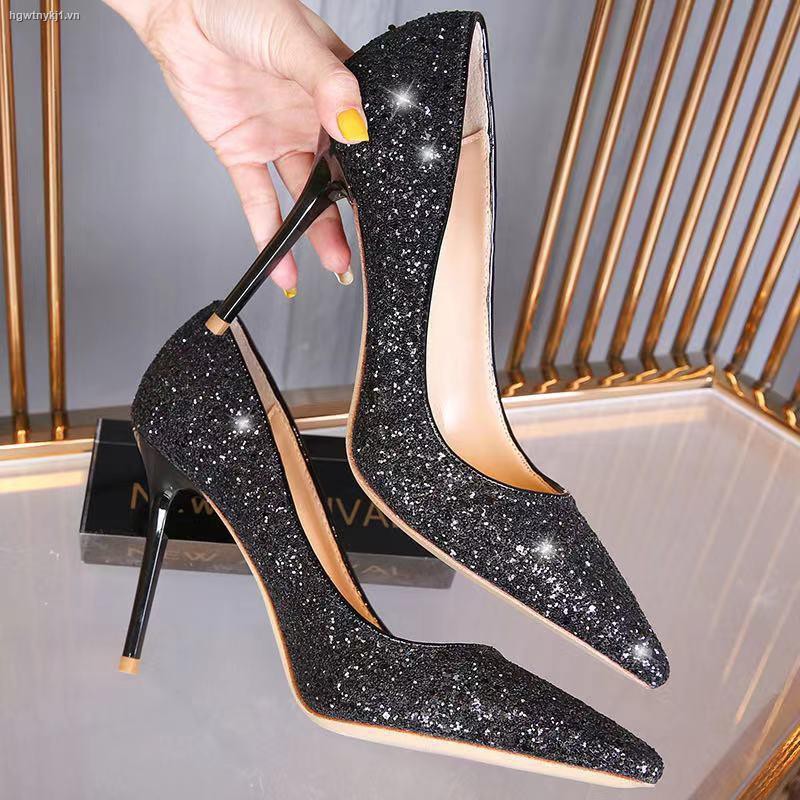 ☾┋✵Shoes 2021 new female spring and summer all-match sequins show Wo suit Chinese wedding bridal high heels women stiletto