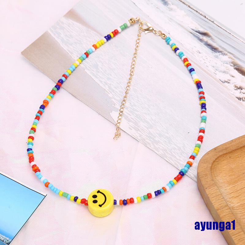 (ayunga1) Bohemia Colorful Beads Smile Face Pendant Choker Necklace Clavicle Jewelry Gift