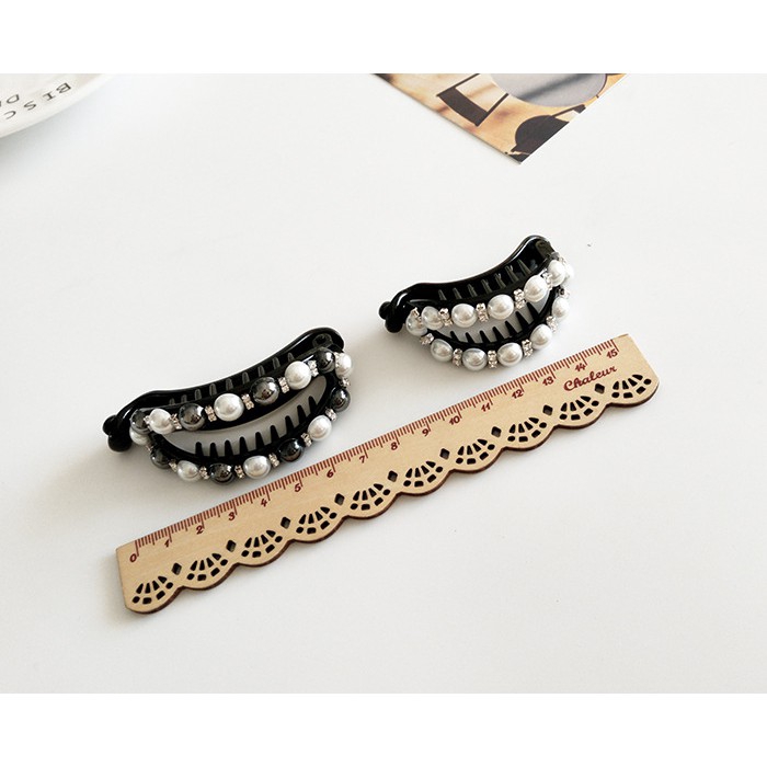 Kẹp tóc hình oval đính đá & ngọc trai giả phong cách Hàn