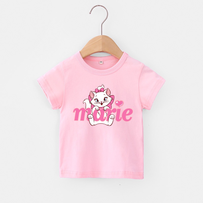 Áo Thun Cotton Thoáng Khí In Họa Tiết Mèo Dễ Thương Thời Trang Cho Bé Gái