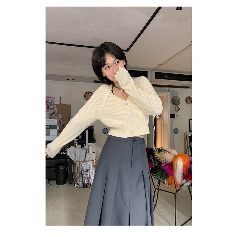 Áo sweater dệt kim tay dài giả hai lớp phong cách retro kiểu mới cho nữ