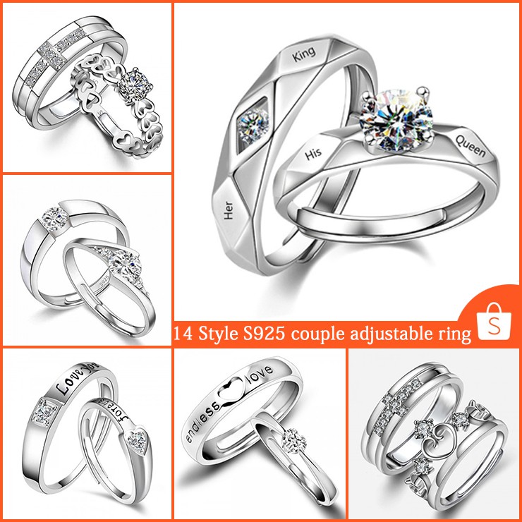 Nhẫn Mạ Bạc 925 Đính Đá zircon 14 Kiểu Có Thể Điều Chỉnh Cho Cặp Đôi