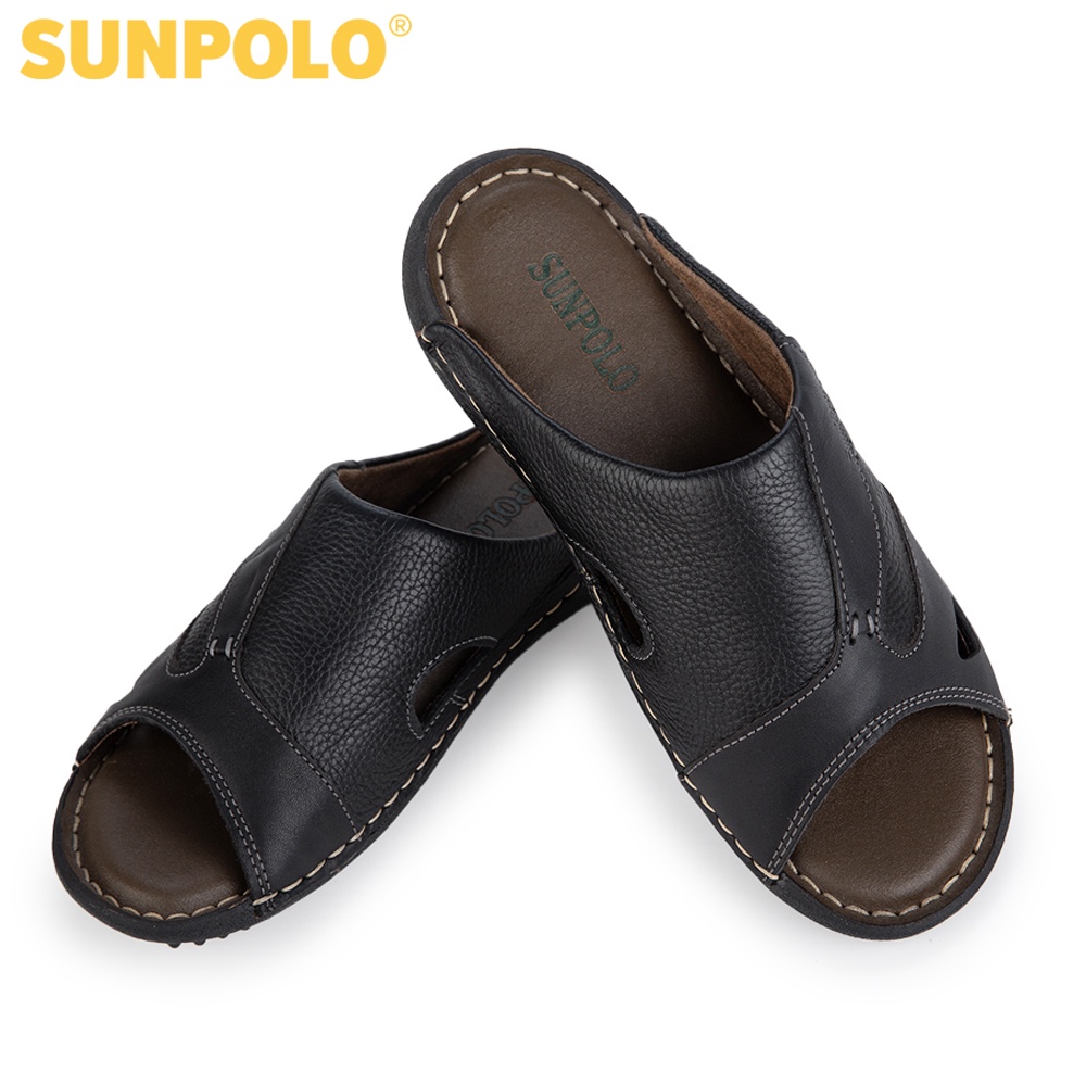Dép Quai Ngang Nam Da Bò SUNPOLO Đen Nâu - SUD32DN