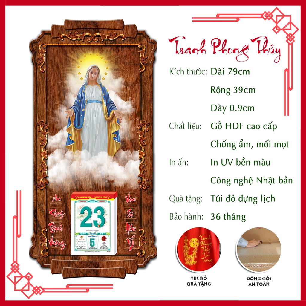 Lịch gỗ phong thủy Công giáo Đức mẹ Maria - Mẫu mới 2022 🔥 FreeShip