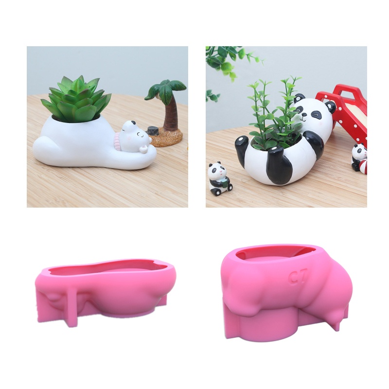 Khuôn Silicone Làm Chậu Cây Hình Gấu Bắc Cực DIY