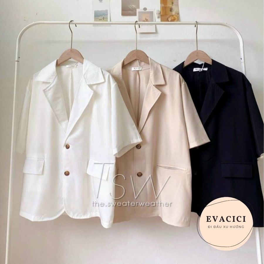 {EVACICI} Blazer NGẮN TAY 1 lớp ulzzang, áo khoác Blazer kiểu vest 1 lớp CỘC TAY 3 màu HOT HIT