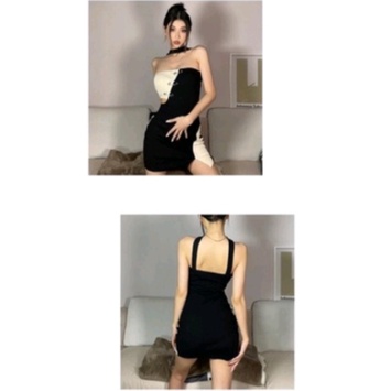 Đầm ôm body phối đọc lạ chất thun Gân dày dặn co giãn 4 chiều