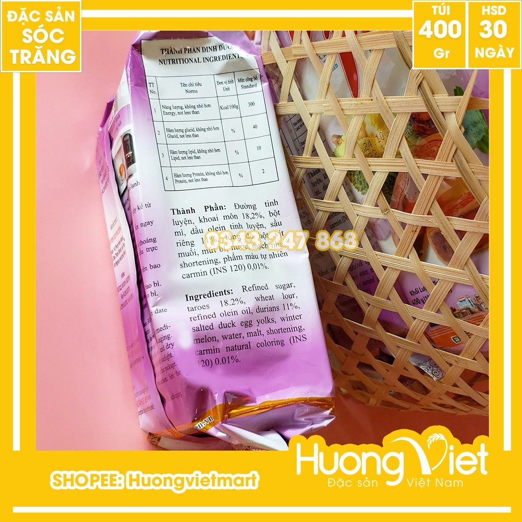 Bánh pía khoai môn sầu riêng 1 trứng 400gr Tân Huê Viên, quà tặng đặc sản Việt Nam