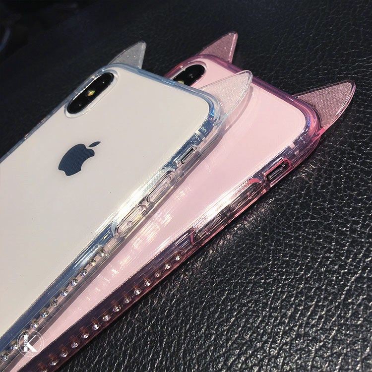 ✘Cute cat ear ShanZuan apple xs Max following iPhone7plus / 8/6 s transparent soft set of xr female
